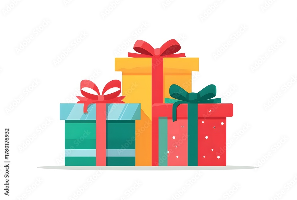 Fototapeta premium Three gift boxes stacked with colorful bows for celebrations and special occasions