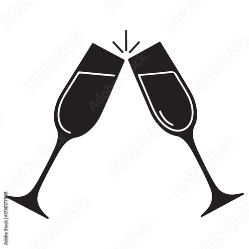 Minimalist Black Champagne Flutes Clinking Celebration Icon Design