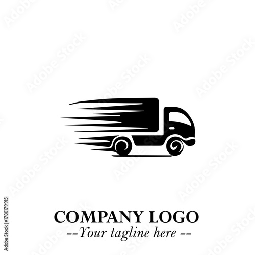 Truck Moving Fast Logo Symbol in Black on the White Background with Dynamic Transport Design