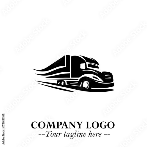 Truck Moving Fast Logo Symbol in Black on the White Background with Dynamic Transport Design
