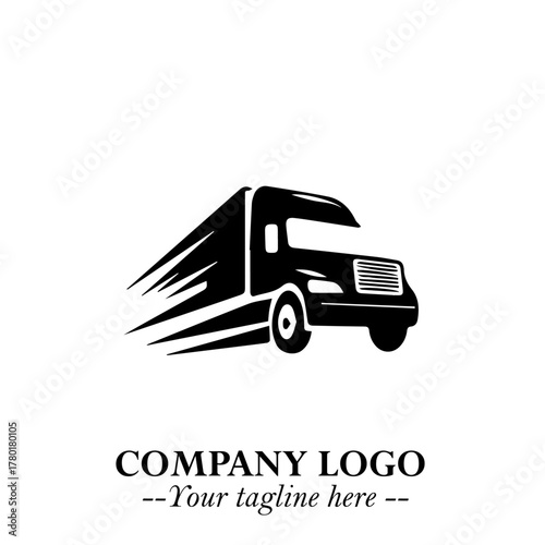 Truck Moving Fast Logo Symbol in Black on the White Background with Dynamic Transport Design