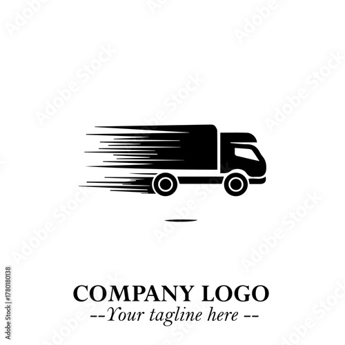 Truck Moving Fast Logo Symbol in Black on the White Background with Dynamic Transport Design