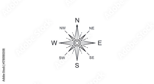Compass rose illustration with directional arrows on transparent background