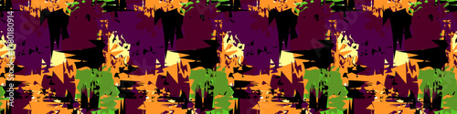 Dark Purple, Orange, and Green Abstract Grunge Backdrop, seamless background. abstract Graffiti Style Repeating Print. Seamless Abstract Chaotic Stripe Pattern
