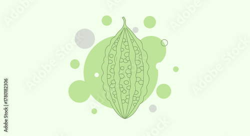 Bitter Gourd Fruit Illustration With Abstract Green Background Presentation