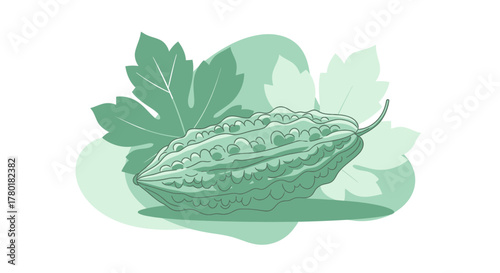 Bitter Gourd with Green Leafy Foliage for Health and Culinary Concepts