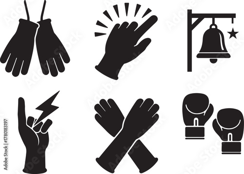 Vector illustration set of human hands and finger gestures, icons, and silhouettes