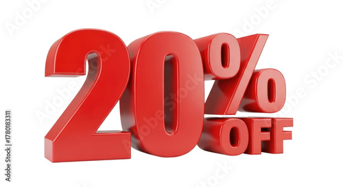 Red 20 off text with transparent background cutout png