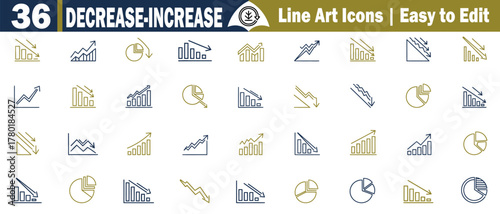 Increase-Decrease Line Icons Set: Up and Down Trends, Business Growth, Profit, Loss, Financial Analysis, Vector Illustrations.