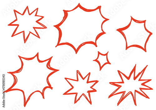 ラフに描かれた赤の吹き出しセット