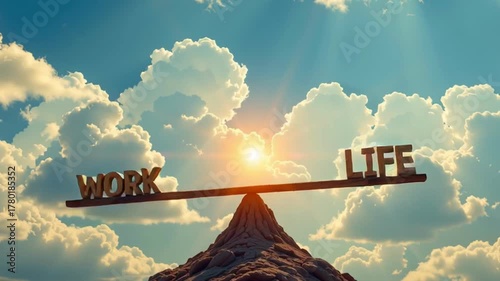 Work life balance sunrise cloud sunlight peaceful equilibrium career harmony seesaw scale between