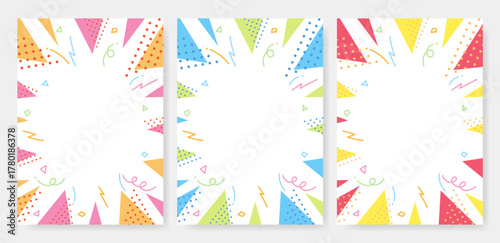 カラフルでかわいいサンバースト背景セット　ポップなデザイン