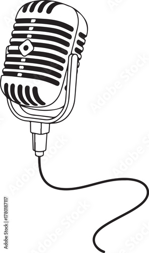 Vintage microphone drawing for podcasting