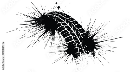 a dynamic tire track illustration with splatters, conveying movement and impact, perfect for automotive or actionthemed designs and visual projects