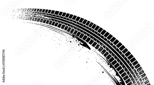 A captivating black tire track vector illustration, showcasing a dynamic curve and intricate tread pattern, perfect for automotive or design projects