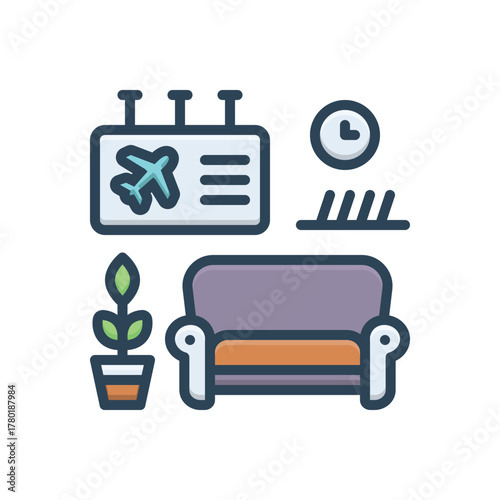 Color illustration icon for airport lounge