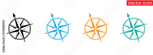 Compass icons set.Compass rose sign.Star icon navigation. Northern Star.Polar Star logo.Wind ros symbol.Nautical wind rose icon.Set sail with vibrant compass rose icons for your navigation design need