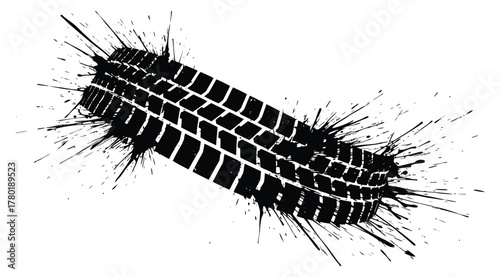 A dynamic tire track imprint, showcasing a textured pattern and suggesting movement and speed, perfect for automotive or actionthemed designs