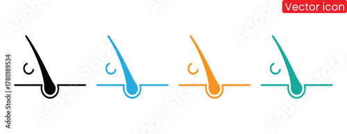 Hair treatment and care icons. Vector shampoo labels isolated on white.Hair follicle diagram showing skin and hair growth in various colors,