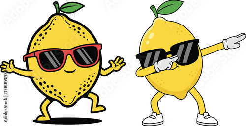 Lemon cartoon characters dancing and dabbing vector illustration