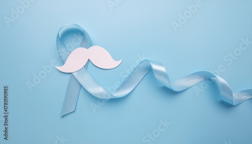 A blue ribbon and mustache symbolizing awareness and support for men's health.