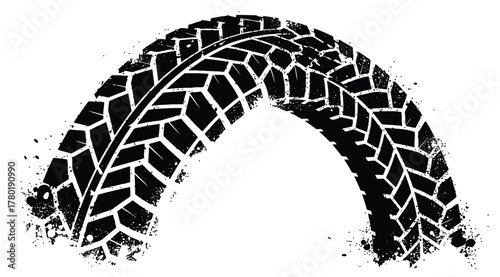 Tire track, displaying a curved pattern with detailed tread marks and texture, ideal for automotive and offroad themes