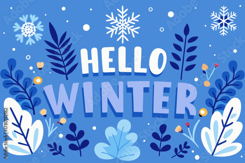 Snowy mountain landscape vector with frosty peaks, white snow, blue sky, and minimalist flat design for nature illustration projects