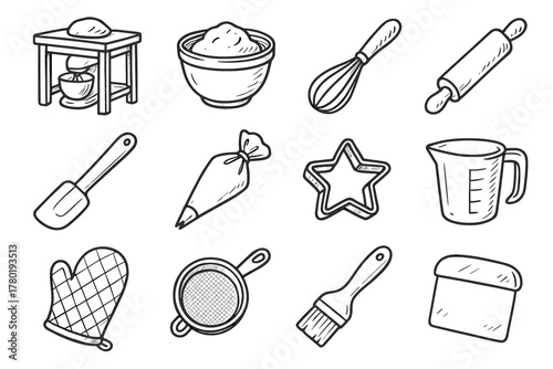 Tools dough icons whisk brush vector mixing icon baking station pastry oven
