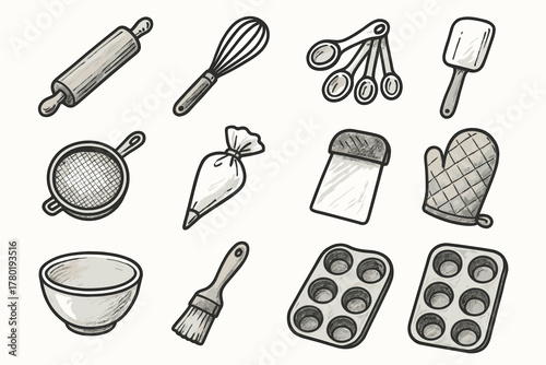 Mitt pastry brush muffin tools vector icon icons baking spoons measuring sieve