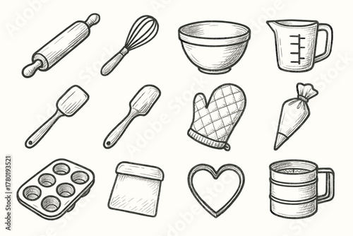 Pastry rolling vector icon tools pin baking icons measuring piping cup flour