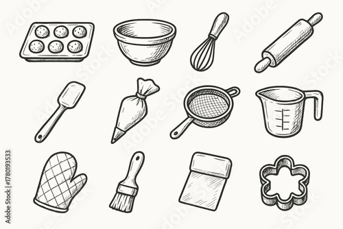 Tools spatula vector making set icons mold measuring piping bag icon pin