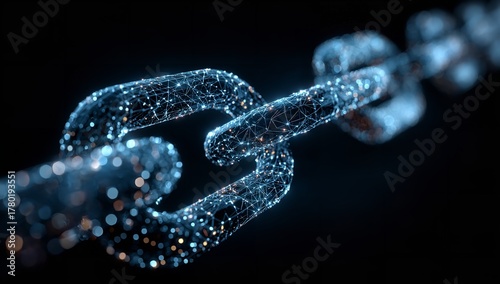 Dynamic digital chain network concept for secure connections and blockchain technology, glowing nodes creating a modern, futuristic feel