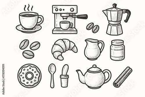 Essentials coffee vector stick donut moka jar icons icon sugar teapot espresso