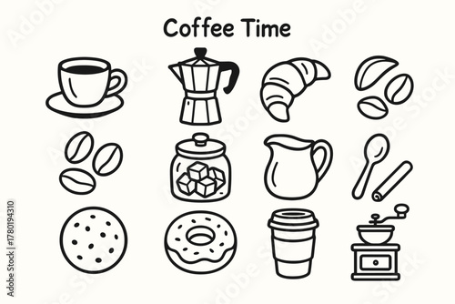 Time cube icon takeaway jar icons espresso milk cup coffee vector donut