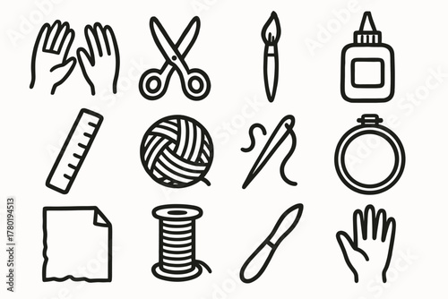 Icon clay ruler vector craft knife creative silhouette collection brush hoop spool