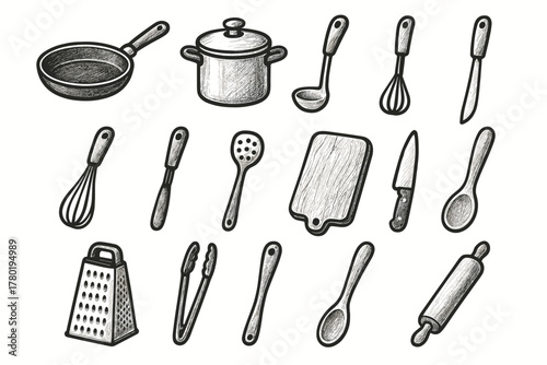 Whisk vector icon pan slotted tongs frying utensil spoon kitchen icons spatula