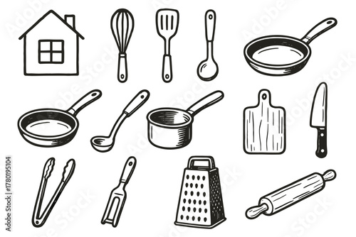 Grater utensils icon vector tongs pin cutting ladle icons spatula home kitchen