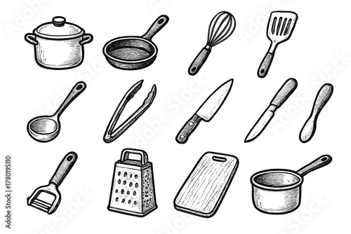 Icon spoon essentials icons cutting tongs utensil pan knife vector spatula saucepan