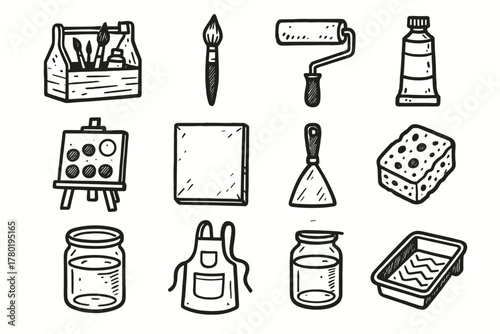 Tube sponge vector icon paint paintbrush scraper jar painting icons tools studio