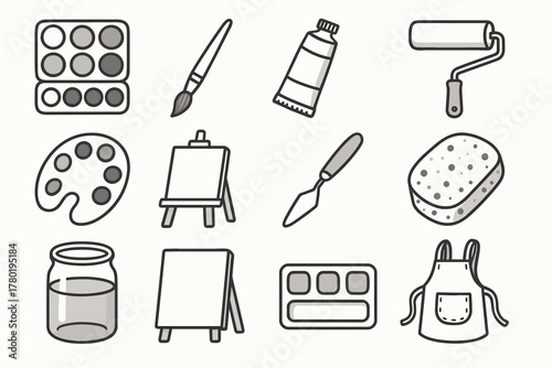 Scraper icon tray icons vector supplies paintbrush apron art watercolor water jar