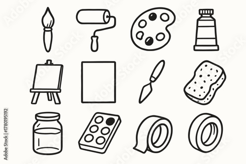 Tube vector icon tools studio icons sponge color painting tape easel canvas