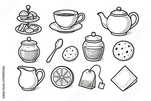 Bowl icon afternoon icons teaspoon jar napkin vector tea time bag lemon