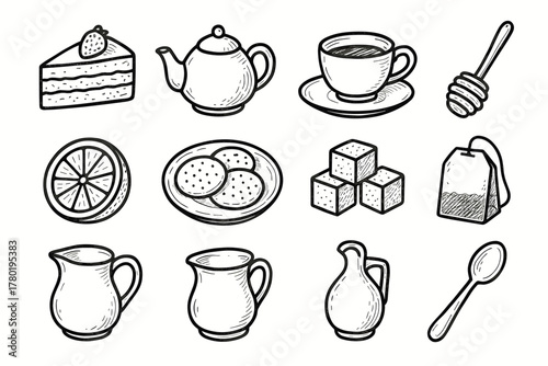Cubes icon time biscuit milk vector icons lemon saucer tea honey spoon