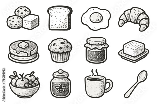 Cozy jar butter breakfast fried muffin fruit mug icons toast homemade icon