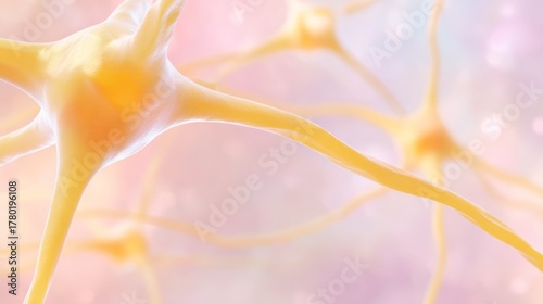 Intricate microscopic view of human brain neuron network structure with vibrant yellow neural connections and synapses.