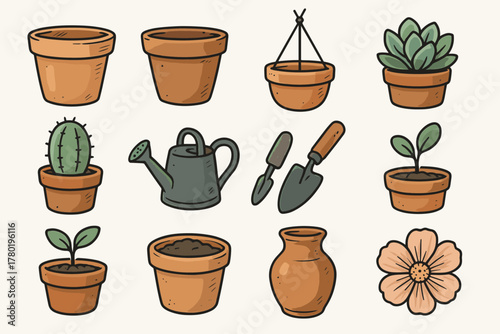 Icons floral plant ceramic vase icon soil sprouting succulent can vector pot