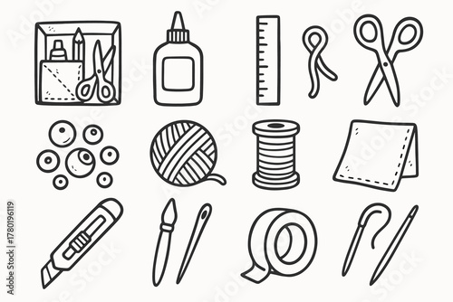 Thread home spool needle scissors icons supplies craft piece yarn vector icon