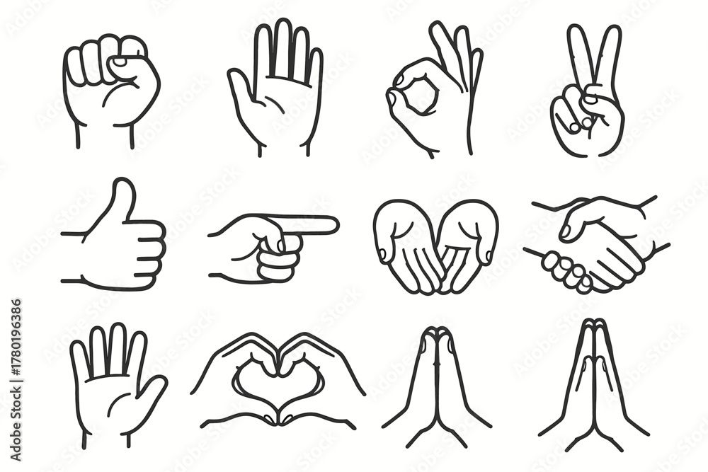 Fototapeta premium Up gesture ok icons hands finger thumbs hand vector icon palm