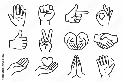 Heart icons hand relaxed handshake clenched open waving prayer gesture icon hands