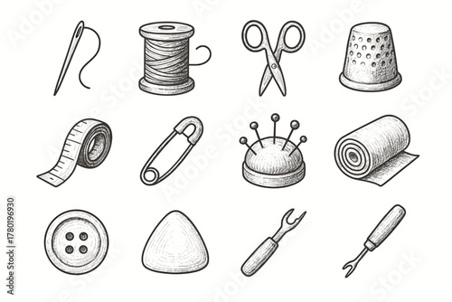 Fabric icon tape ripper essentials vector sewing spool button icons tools safety